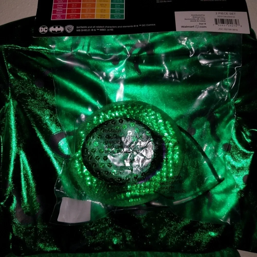 NEW Riddler Girl Halloween Costume Cosplay Small 4-6 Dress Hat Batman Villain